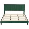 King size Modern Green Velvet Upholstered Platform Bed with Headboard