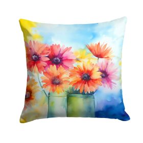 Gerbera Daisies in Watercolor Throw Pillow Machine Washable, Indoor Outdoor Decorative Pillow for Couch, Bed or Patio, 18Hx18W