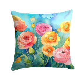 Ranunculus in Watercolor Throw Pillow Machine Washable, Indoor Outdoor Decorative Pillow for Couch, Bed or Patio, 18Hx18W