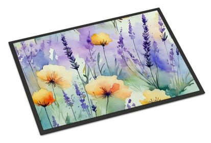NEW Lavender in Watercolor Doormat Front Door Mat Indoor Outdoor Rugs for Entryway, Non Slip Washable Low Pile, 18H X 27W