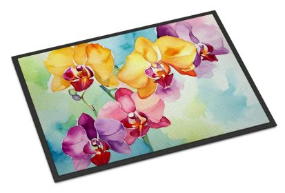 NEW Orchids in Watercolor Doormat Front Door Mat Indoor Outdoor Rugs for Entryway, Non Slip Washable Low Pile, 18H X 27W