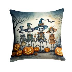 Calacas Skeletons Spooky Halloween Throw Pillow Machine Washable, Indoor Outdoor Decorative Pillow for Couch, Bed or Patio, 18Hx18W