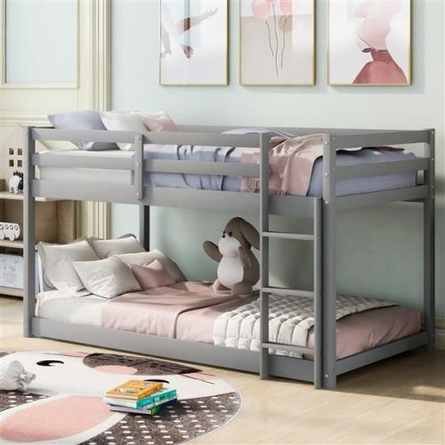 Floor Bunk Bed with Ladder , Gray Floor Bunk Bed with Ladder , Gray