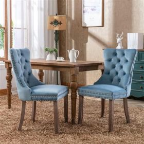 Collection Modern, High-end Tufted Solid Wood Contemporary Velvet Upholstered Dining Chair with Wood Legs Nailhead Trim 2-Pcs Set,Light Blue, SW2