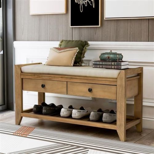 Shoe Rack with Cushioned Seat and Drawers, Multipurpose Entryway Storage Bench (Old Pine) Shoe Rack with Cushioned Seat and Drawers, Multipurpose Entryway Storage Bench (Old Pine)