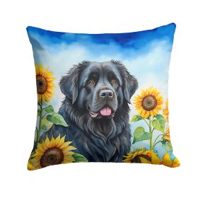 Newfoundland in Sunflowers Throw Pillow Machine Washable, Indoor Outdoor Decorative Pillow for Couch, Bed or Patio, 14Hx14W