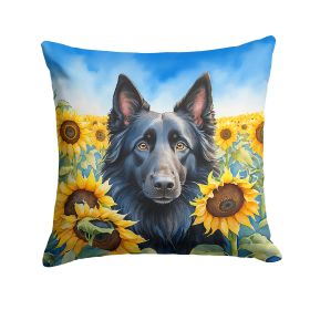 Belgian Sheepdog in Sunflowers Throw Pillow Machine Washable, Indoor Outdoor Decorative Pillow for Couch, Bed or Patio, 14Hx14W