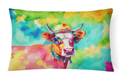 Hippie Animals Throw Pillow Throw Pillow for Indoor Couch Bed Outdoor Patio Washable, Malvi Cow 4008,12Hx16W