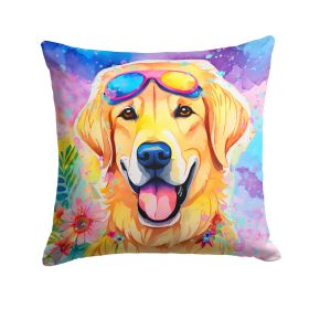 Yellow Labrador Hippie Dawg Throw Pillow Machine Washable, Indoor Outdoor Decorative Pillow for Couch, Bed or Patio, 14Hx14W