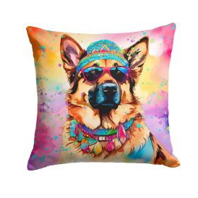 German Shepherd Hippie Dawg Throw Pillow Machine Washable, Indoor Outdoor Decorative Pillow for Couch, Bed or Patio, 14Hx14W