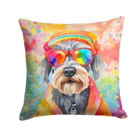 Schnauzer Hippie Dawg Throw Pillow Machine Washable, Indoor Outdoor Decorative Pillow for Couch, Bed or Patio, 14Hx14W