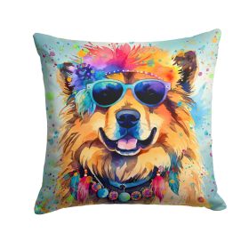 Chow Chow Hippie Dawg Throw Pillow Machine Washable, Indoor Outdoor Decorative Pillow for Couch, Bed or Patio, 14Hx14W