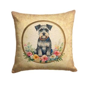 Schnauzer and Flowers Throw Pillow Machine Washable, Indoor Outdoor Decorative Pillow for Couch, Bed or Patio, 14Hx14W
