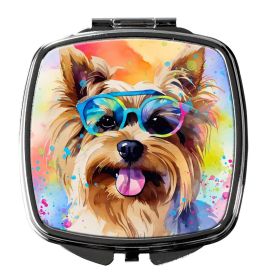 Yorkshire Terrier Hippie Dawg Compact Mirror Decorative Travel Makeup Mirror for Women Girls Gifts Pocket Makeup Mirror Folding Handheld